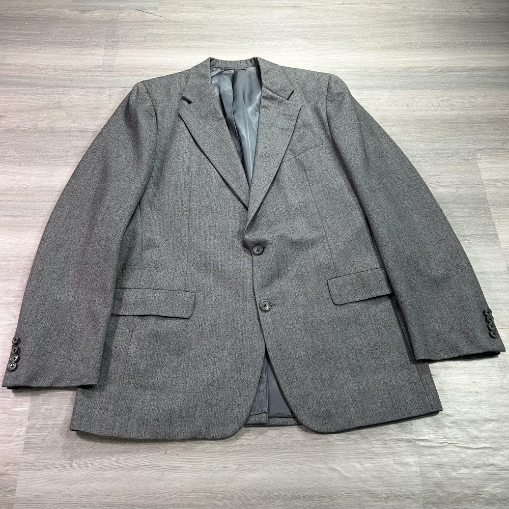 Hickey Freeman Blazer Mens 44L Gray Herringbone Wool Sport Coat‎ Jacket
